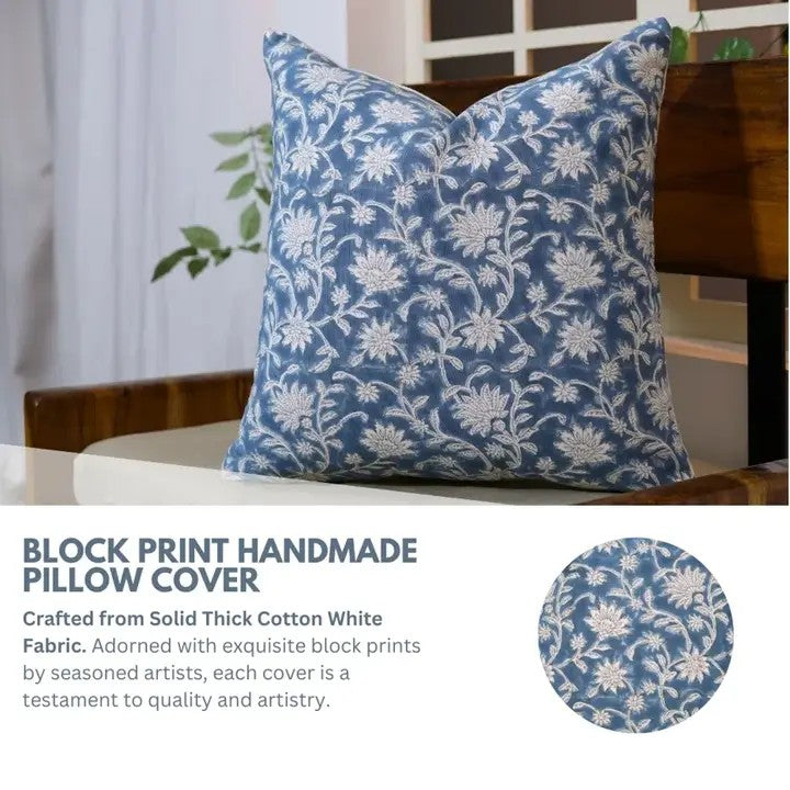 Artisan Handmade Block Thick Cotton White Pillow Cover - Aradhna