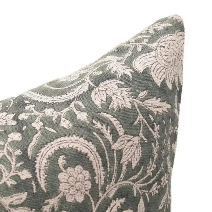 Hand Block Printed Thick Linen Room Pillow Cover - Kundanvan