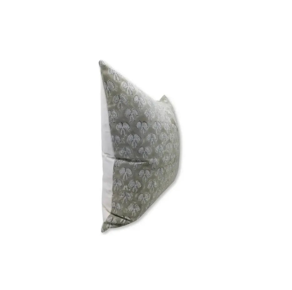 Bohemian Hand Block Printed Thick Cotton White Cushion Cover - Mashroom