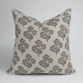 Floral Blockprint Pure Linen Pillow Cover - Bael Patra
