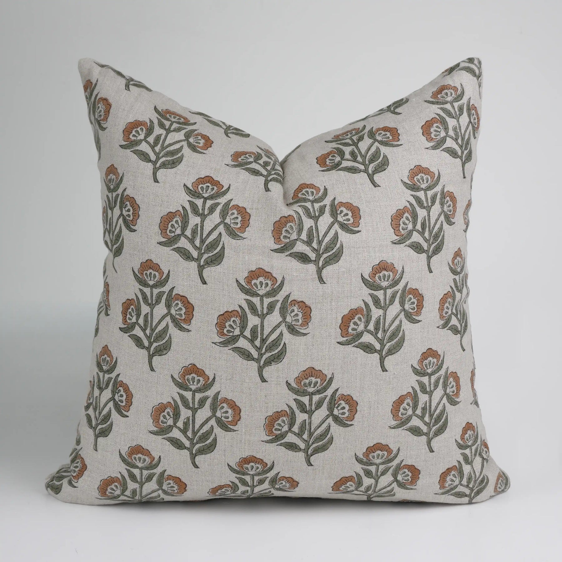 Floral Blockprint Pure Linen Pillow Cover - Bael Patra
