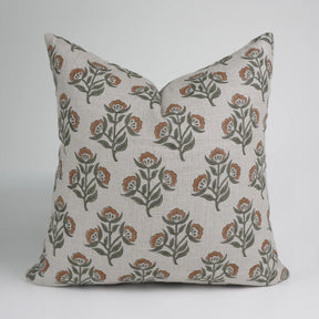 Floral Blockprint Pure Linen Pillow Cover - Bael Patra