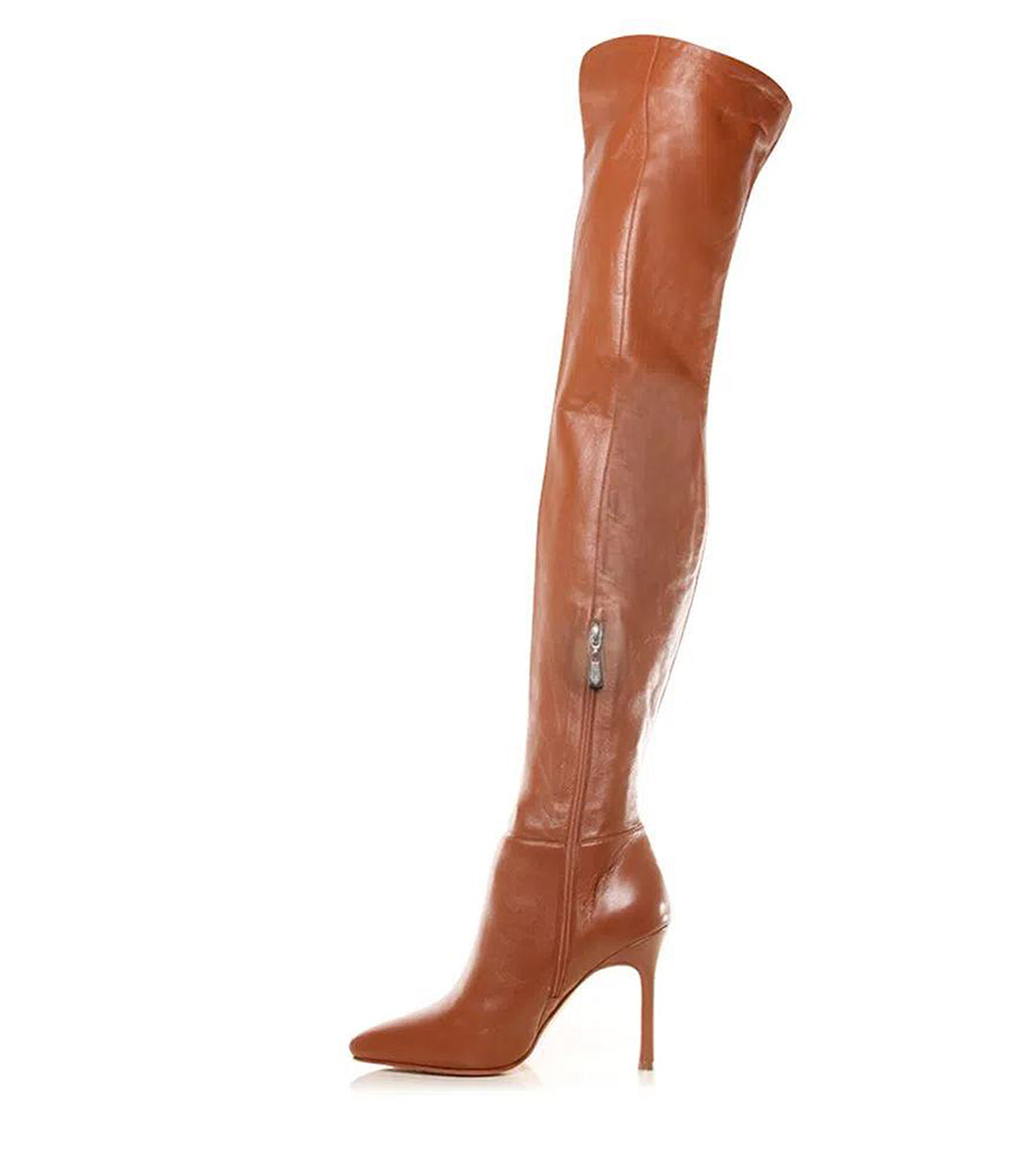 Luxury Brown Leather Thigh-High Boots Elle