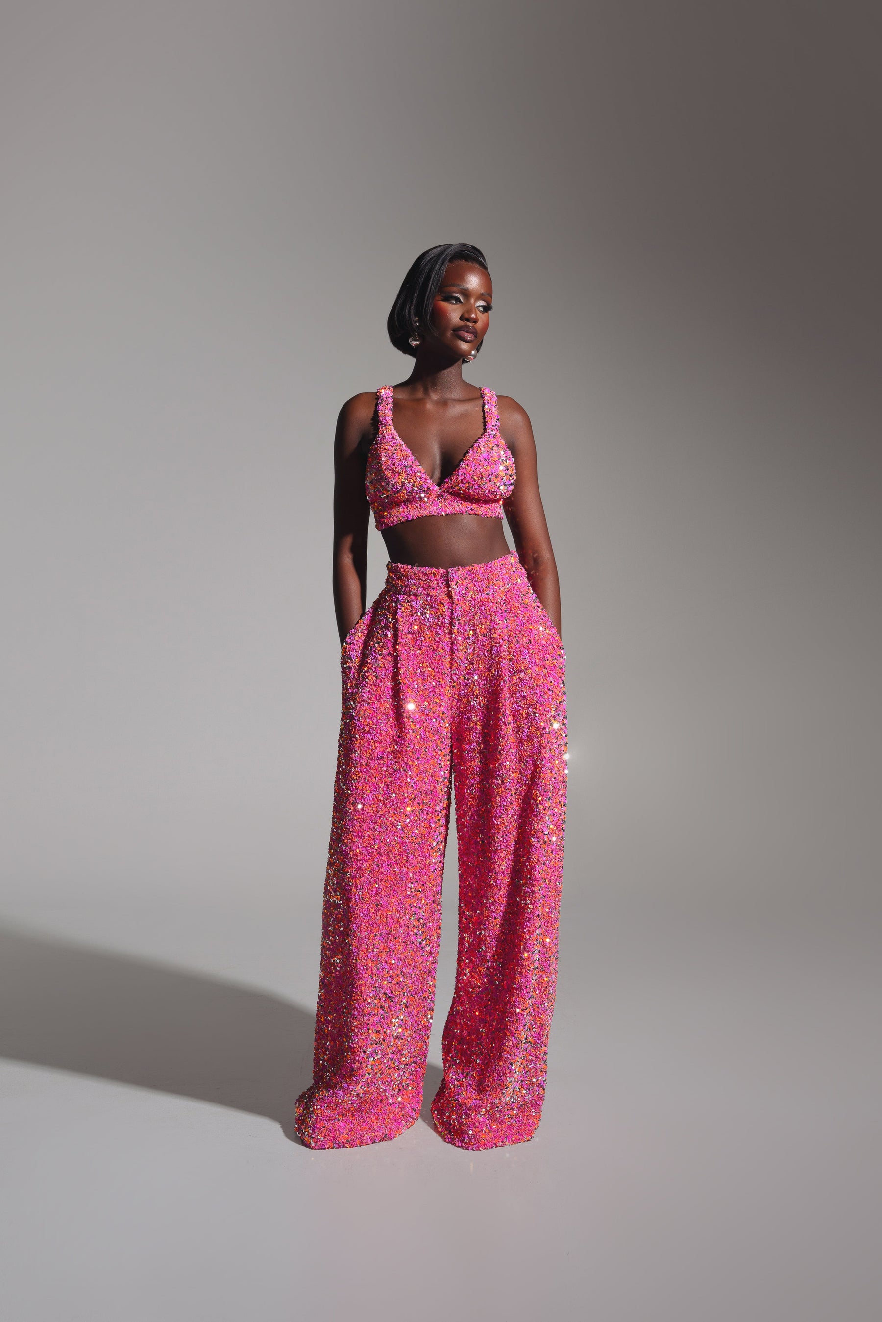 LIZA Sequin Bra Top in TOURMALINE
