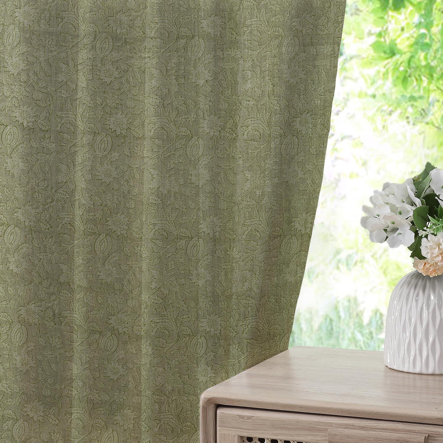 Indian Block Print Thick Linen Pleated Curtain - Manikarnika