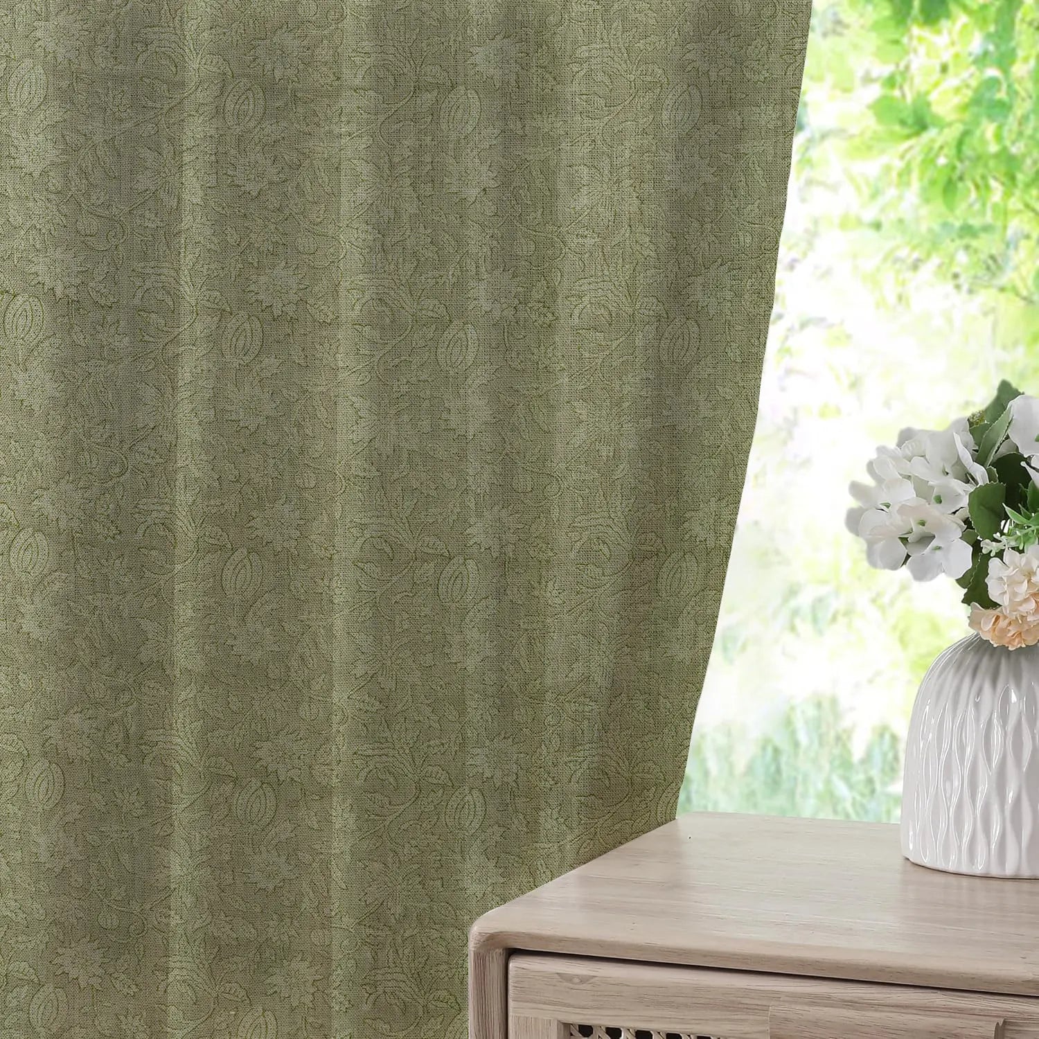 Indian Block Print Thick Linen Pleated Curtain - Manikarnika