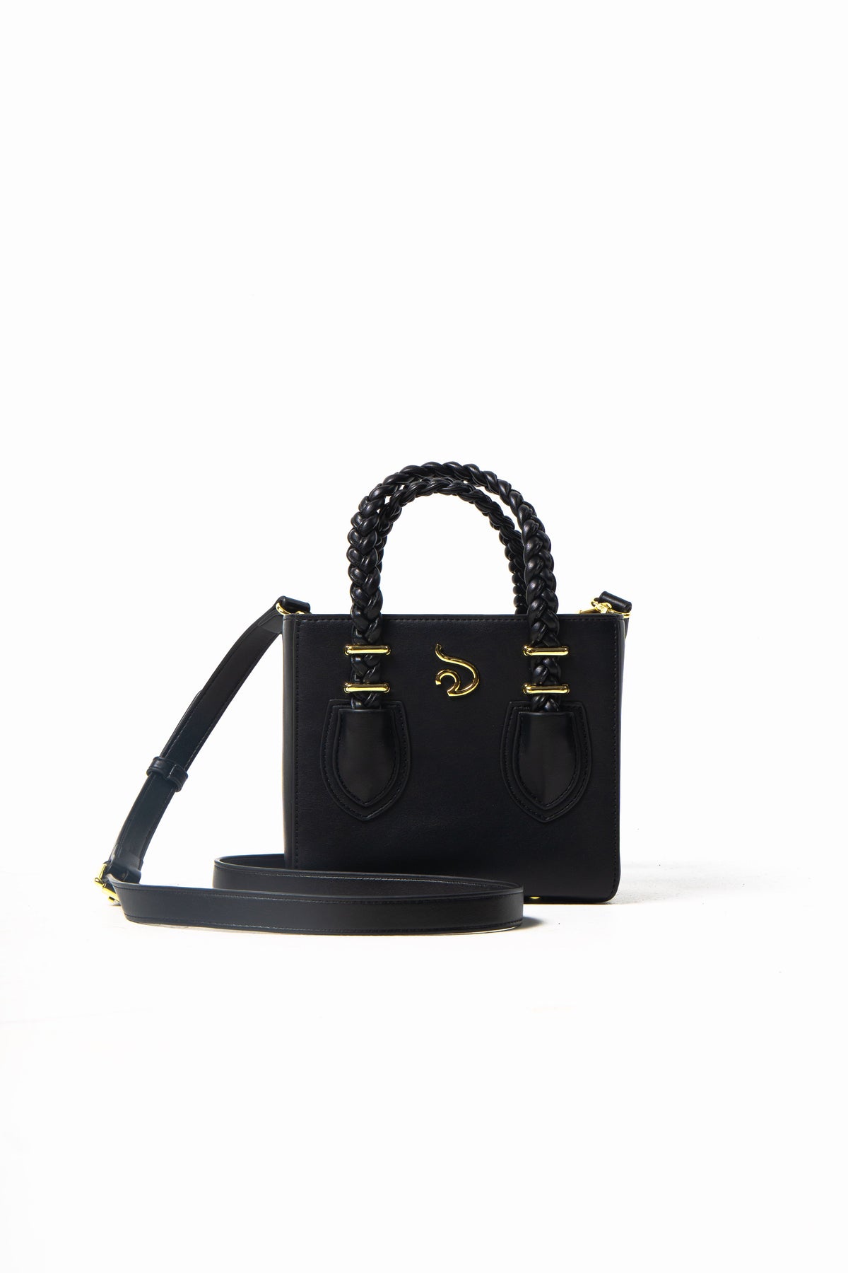 'Ruka' Black Boxy Tote With Gold Hardware