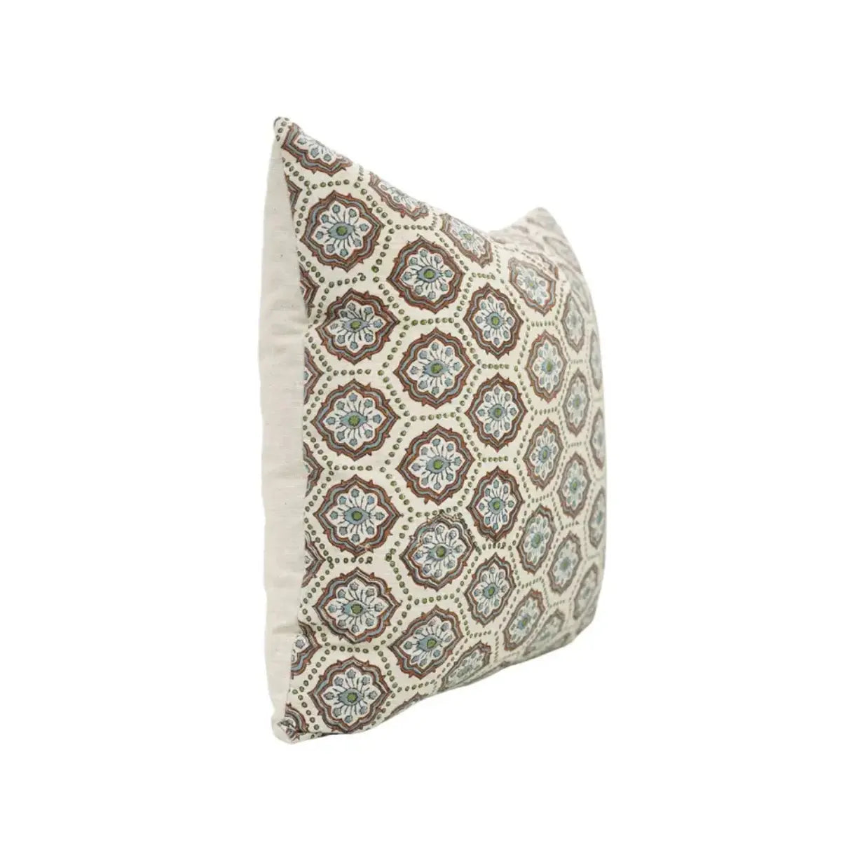 Bohemian Block Print Linen Blend Pillow Cover - Charkha
