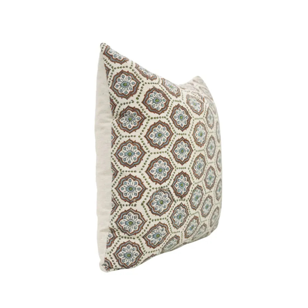 Bohemian Block Print Linen Blend Pillow Cover - Charkha
