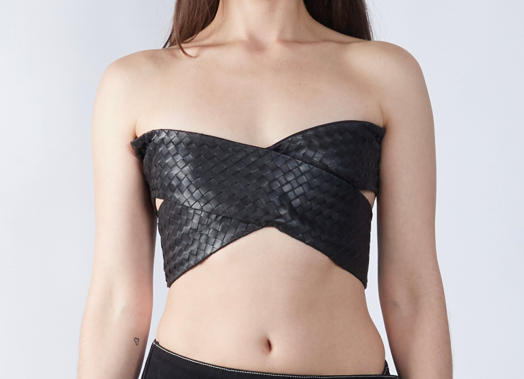 Cross Woven Vegan Leather Top