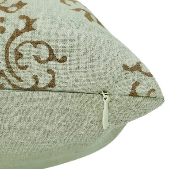 Hand-Carved Decorative Block Print Boho Pure Linen Pillow Cover- Ekakshar Buta