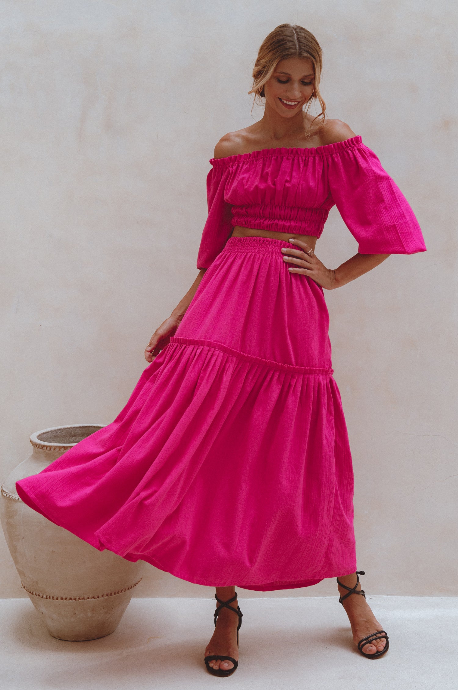 Annabelle Boho Linen Maxi Skirt - Magenta