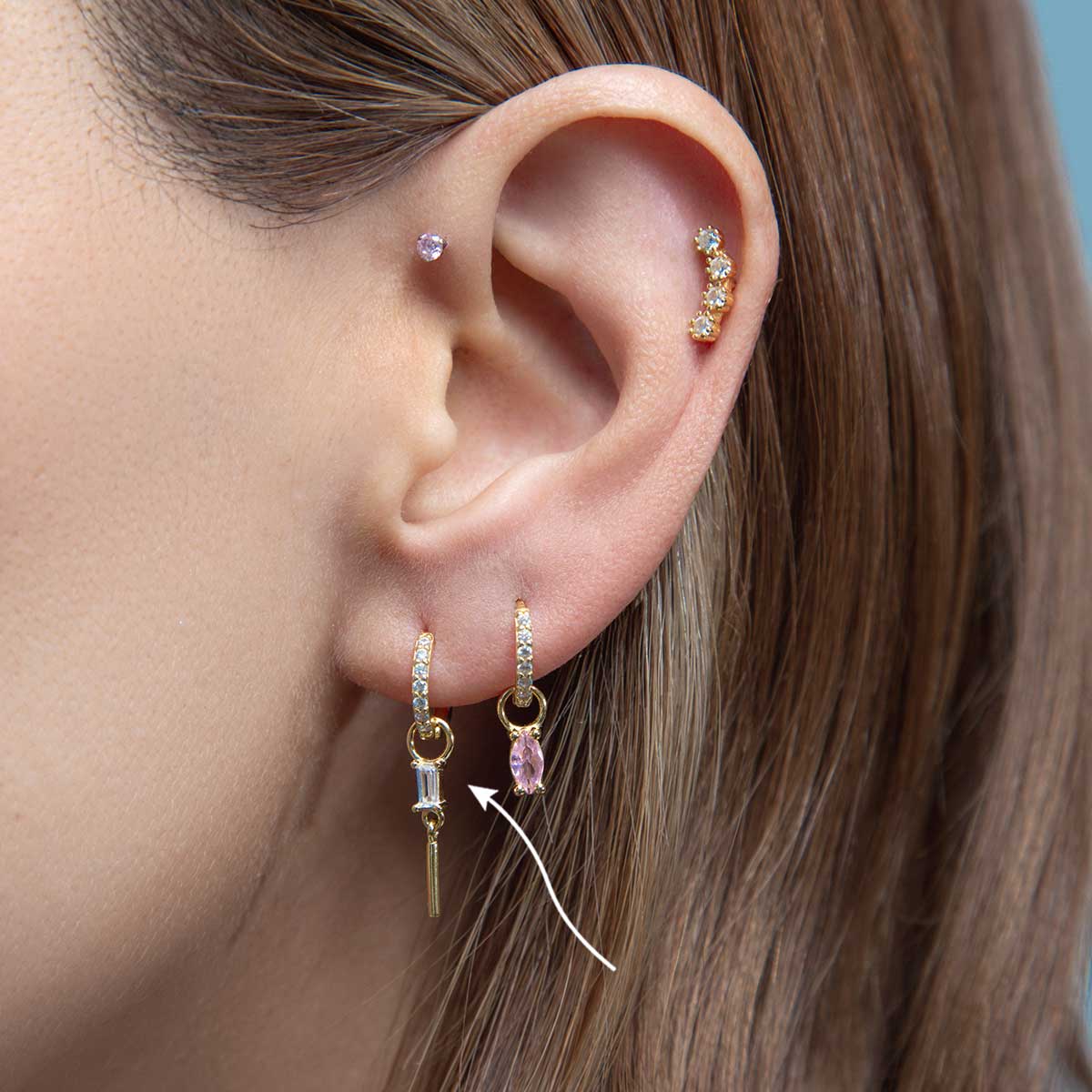 Baguette Pavé Long Charm Silver Earring Accessory