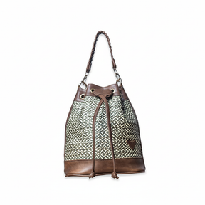 Dark Brown Leather Terra Bag – Handmade Crossbody & Handbag, Timeless Palm Weave Bucket Bag