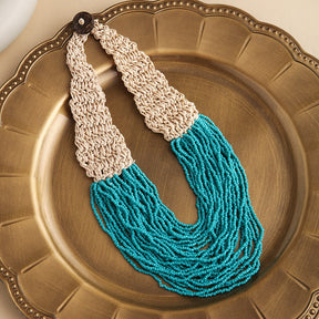 Fashionable retro ethnic style exaggerated style hand woven 30 layer wax rope rice bead necklace for women