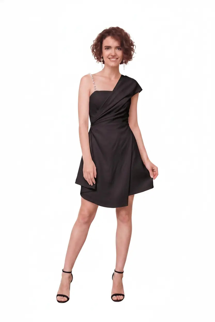 Celeste Draped Mini Dress - Black