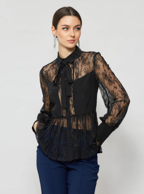 Laelia Pleated Lace Silk Blouse