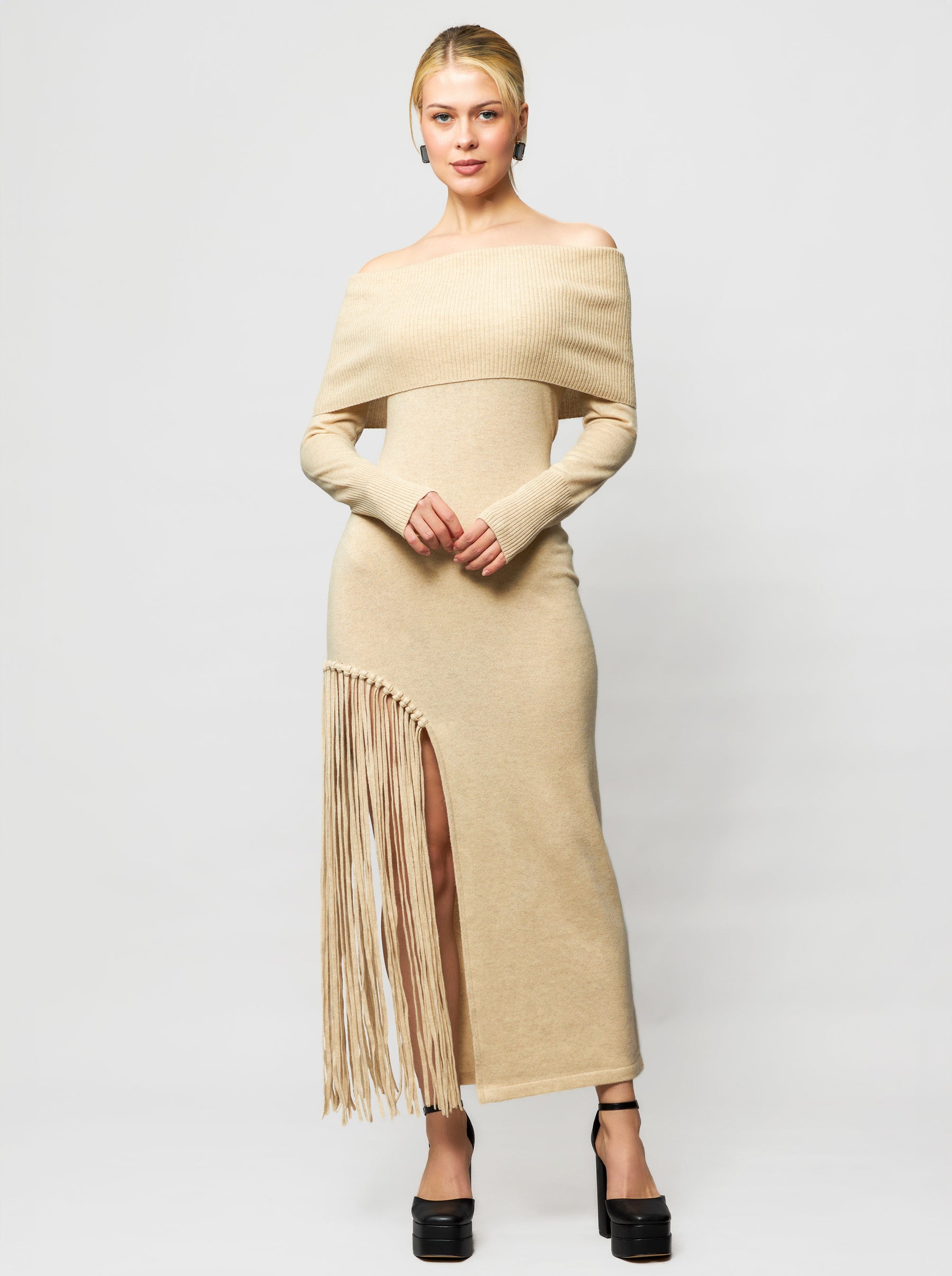 Peris Off-Shoulder Cashmere Maxi Dress