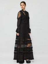 Solgo Metallic Silk Ruffle Maxi Dress