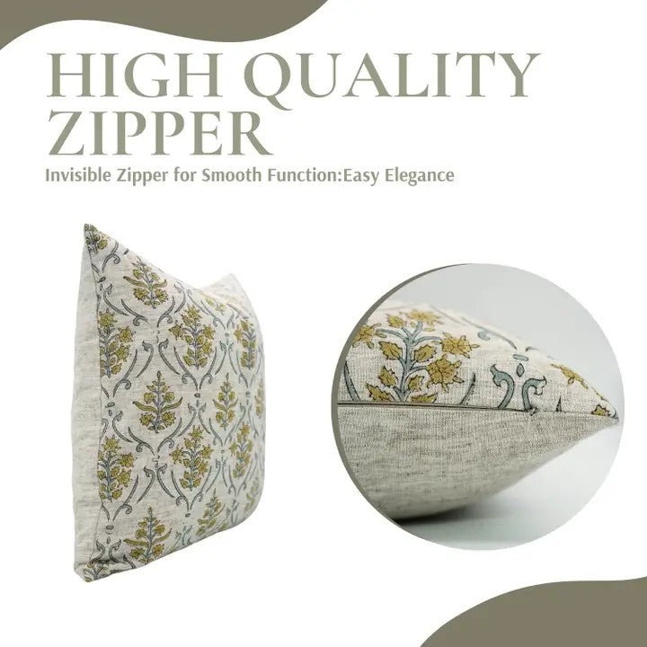 Natural Hand Block Printed Viscose Linen Pillow Cover - Vishal Pushp