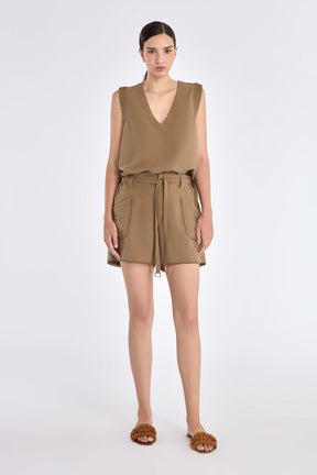 Lira Belted Linen Blend Short | Taupe
