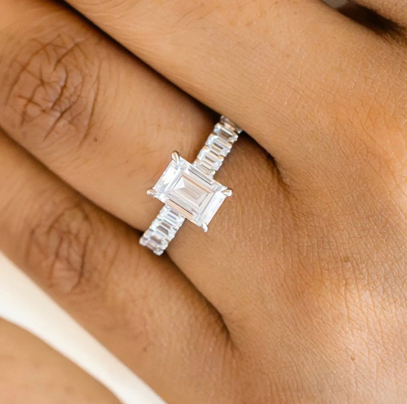Emerald Cut Engagement Ring With Emerald Cut Side Diamonds