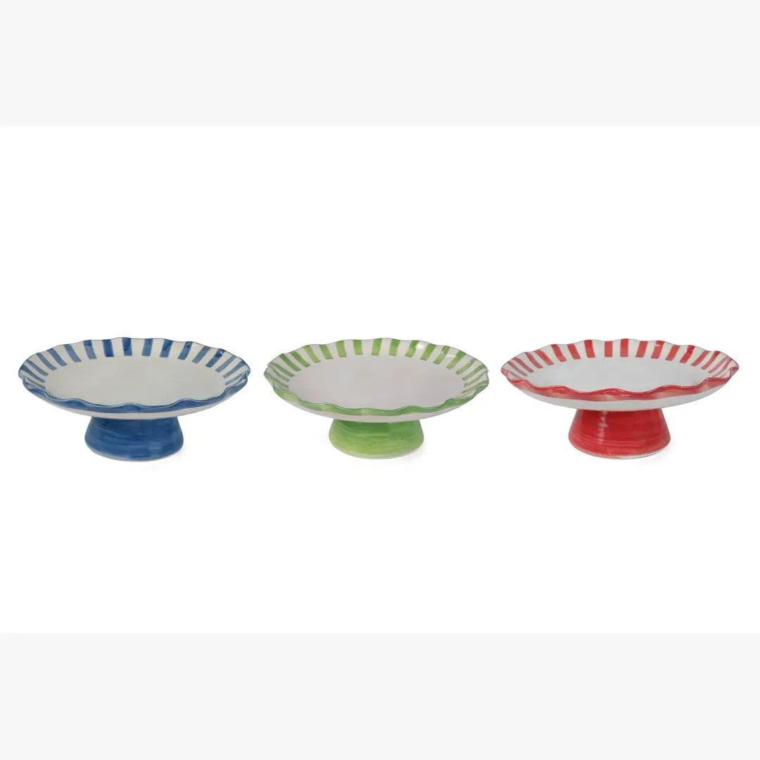 Ceramic Stripe Cake Stand, Blue - 10 x 10 x 3.75 Inches