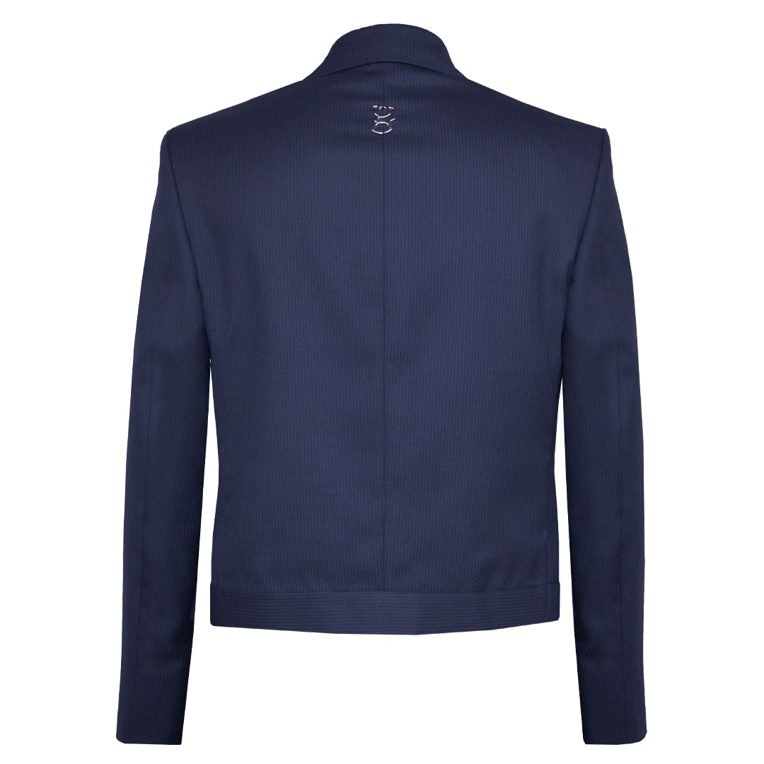 Blue Cropped Blazer with Stripes and Magnetic Snap Fastening