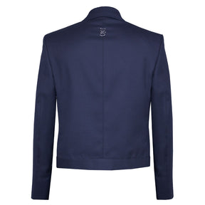 Blue Cropped Blazer with Stripes and Magnetic Snap Fastening