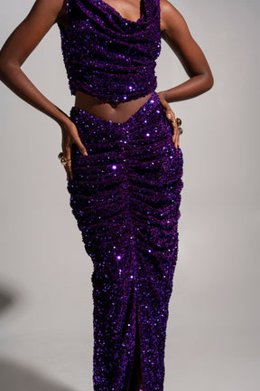 JESS Sequin Ruched Skirt in AMETHYST