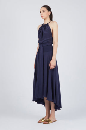 Zenia Halter Neck Silk Dress | Navy