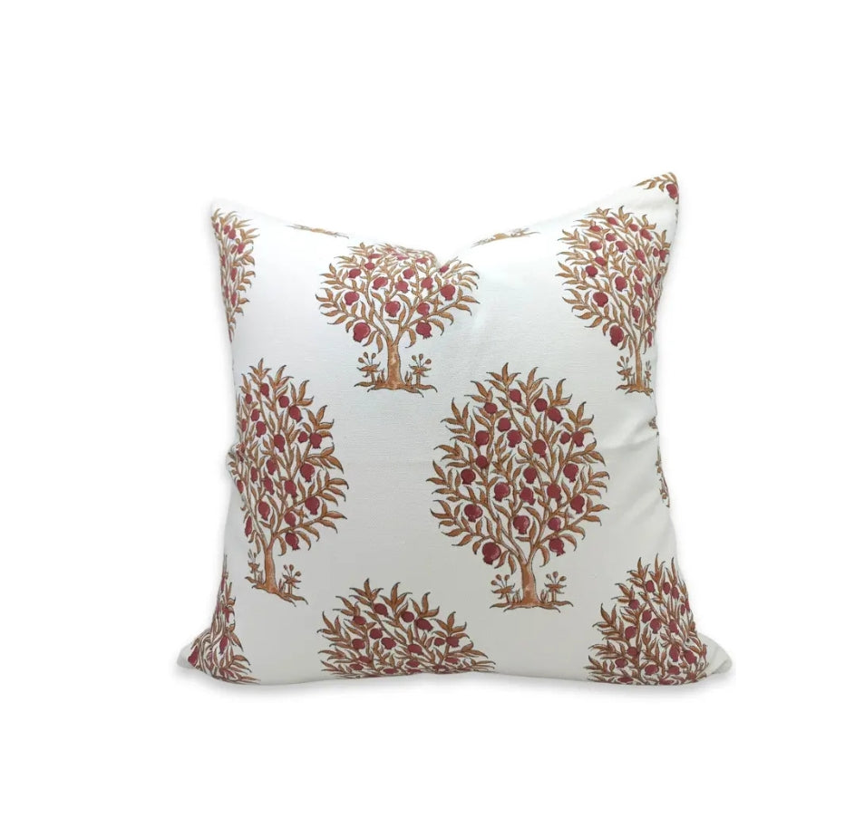 Boho  Handmade  Block Print Design Thick Cotton White Pillow Cover- Anar