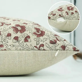 Heritage Hand Block PrintThick Linen Cushion Cover - Saundarya