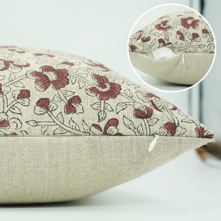Heritage Hand Block PrintThick Linen Cushion Cover - Saundarya