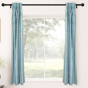 Natural Blue Floral Block Printed Viscose Colored Linen Ring Curtain Panel - Nargis