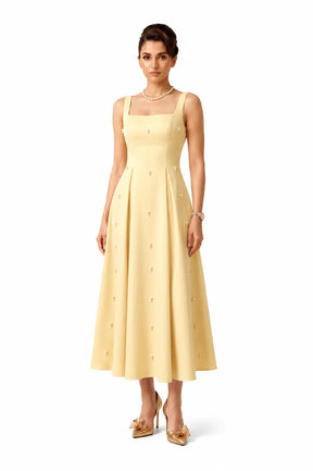Pearl Blossom Embellished Dress – Baby Yellow