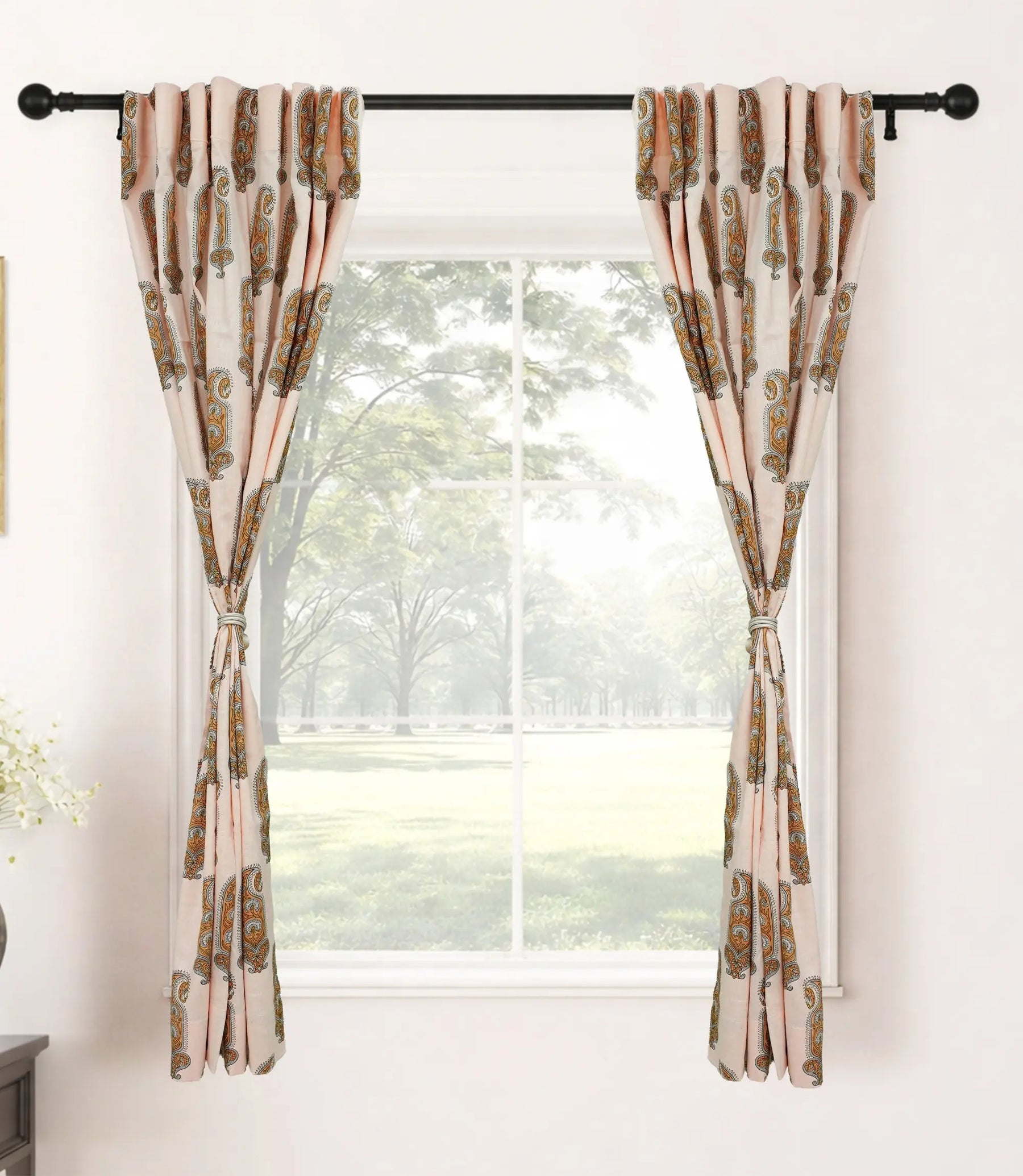 Namokar Handmade Floral Block Print Linen Curtain
