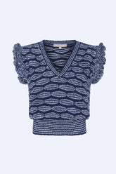 Beca Crochet Sleeve Alpaca Vest | Navy Melange