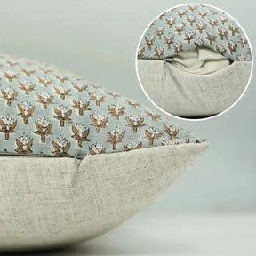 Artfully Hand Block Printed Viscose Linen Pillow Cover- Mogra