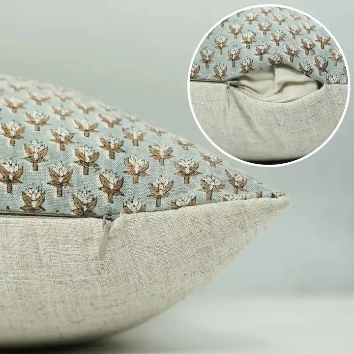 Artfully Hand Block Printed Viscose Linen Pillow Cover- Mogra