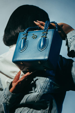 'Funmi' Blue Boxy Tote With Gold Hardware