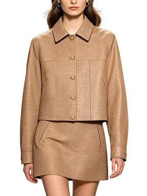 Croc-Embossed Genuine Sheep Leather Two-Piece Set