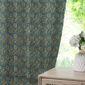 Floral Stylish Hand Block Printed Thick Linen Pleated Curtain-vishal Pusph