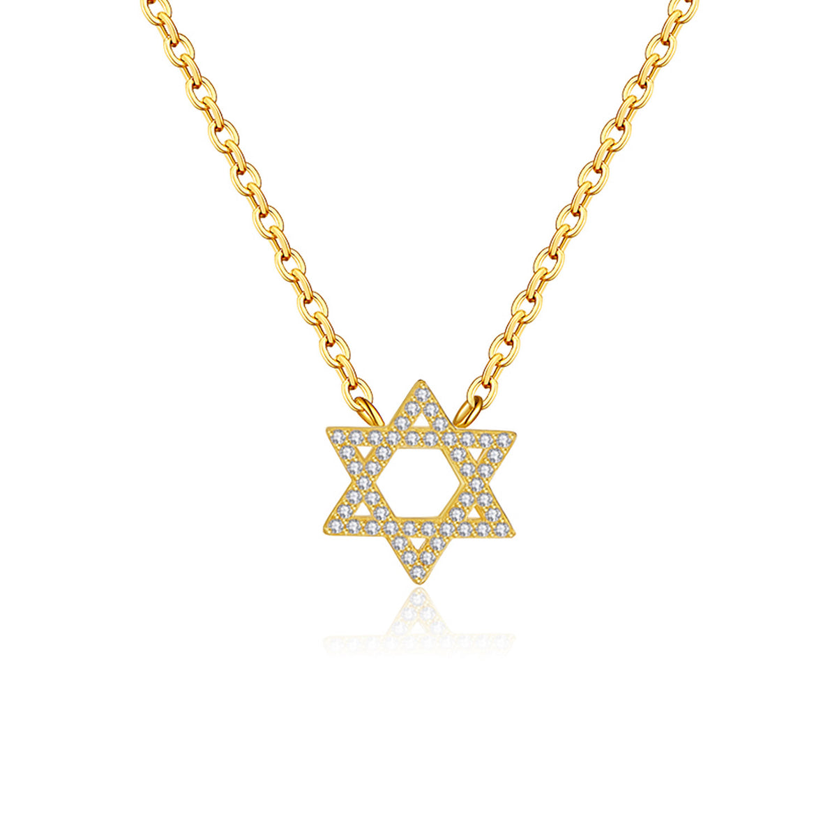 Star Of David Gold Pave Charm Necklace
