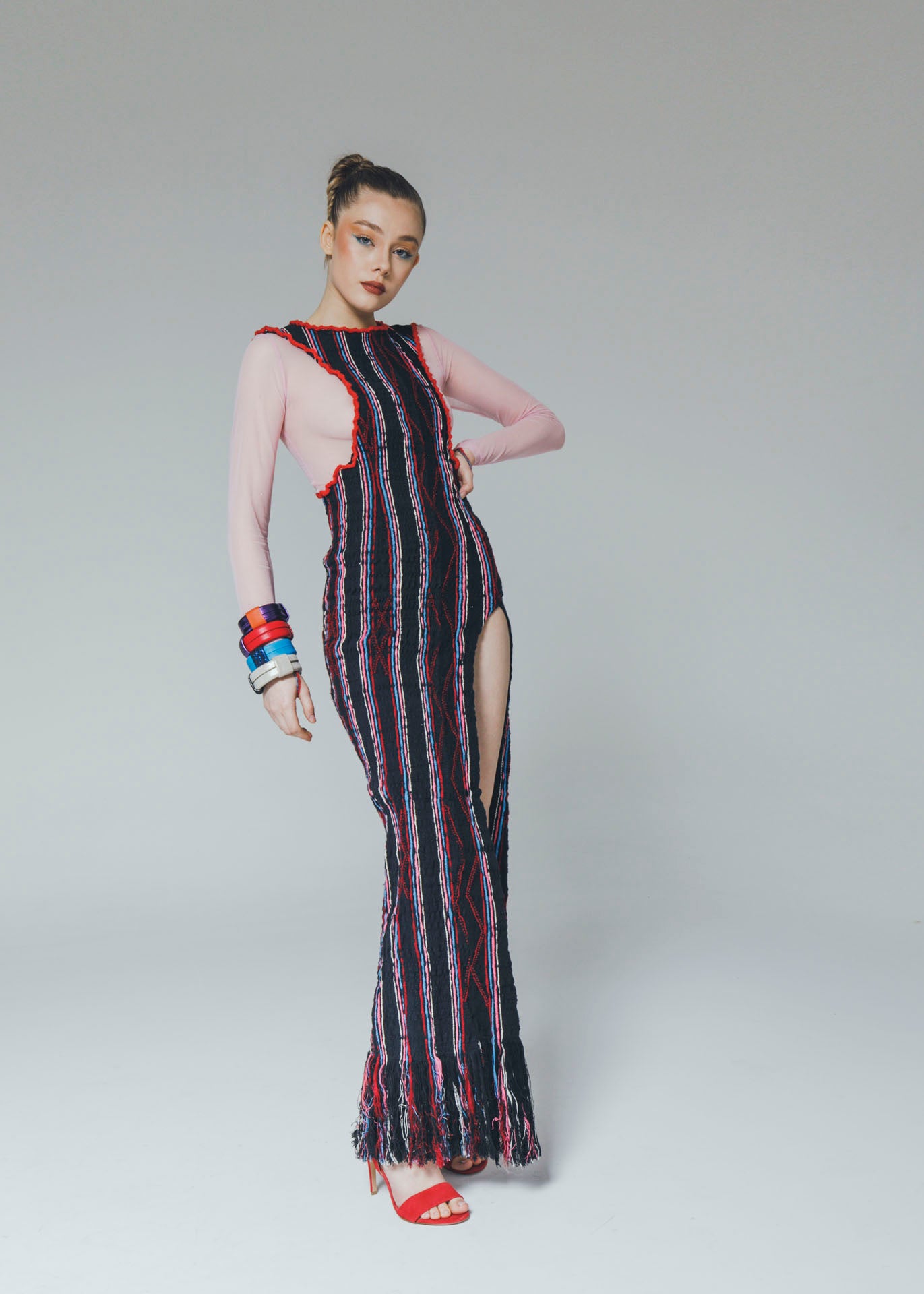 GAGA, Asymmetrical Stretch Kente Dress with Side Slit