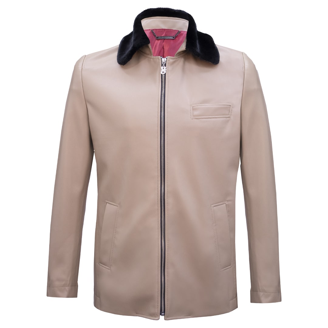 Casual synthetic leather jacket featuring plush accents