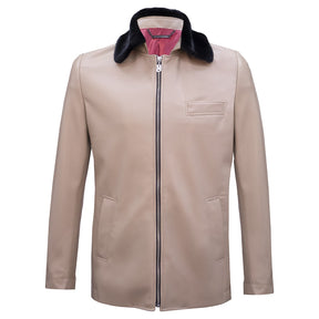 Casual synthetic leather jacket featuring plush accents