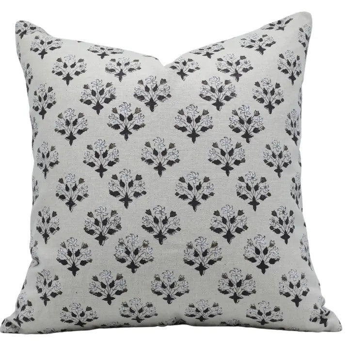 Artfully Handcrafted Block-Printed Pure Linen Pillow Cover - Diwali Flower
