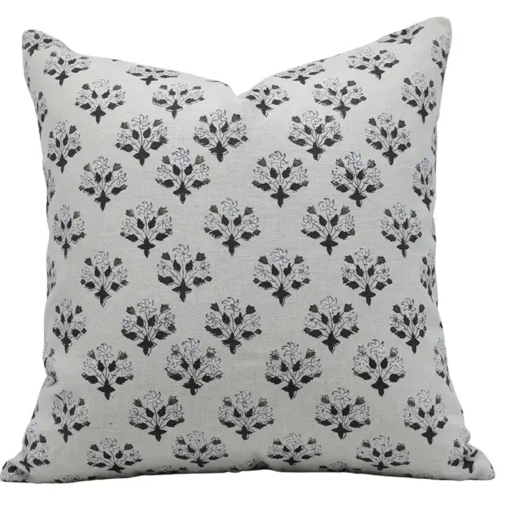 Artfully Handcrafted Block-Printed Pure Linen Pillow Cover - Diwali Flower