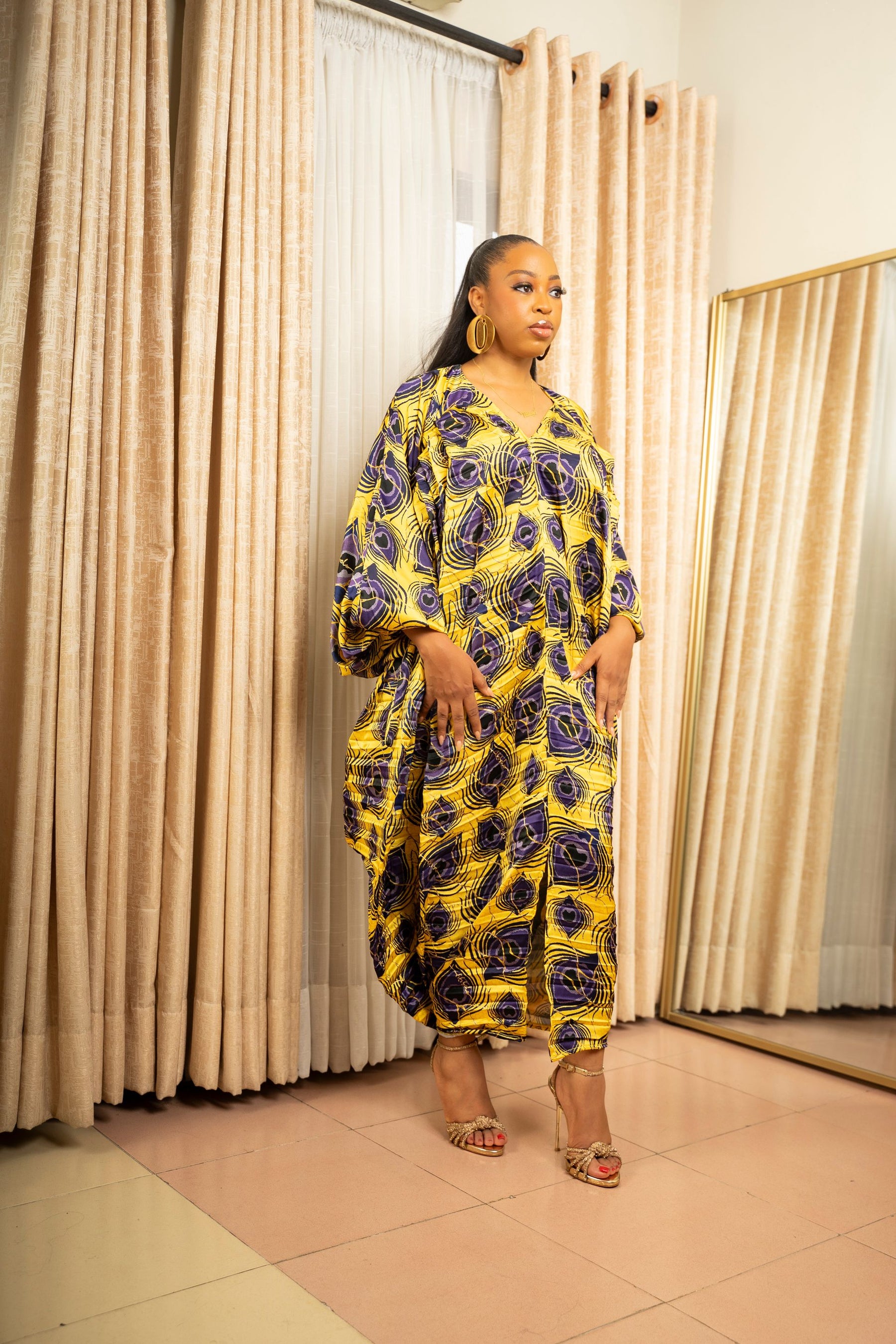 Yellow Kintsugi Peacock Maxi Dress